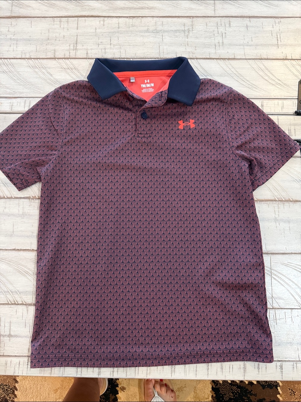Under Armour Maroon Polo with Navy Collar and Coral Logo
